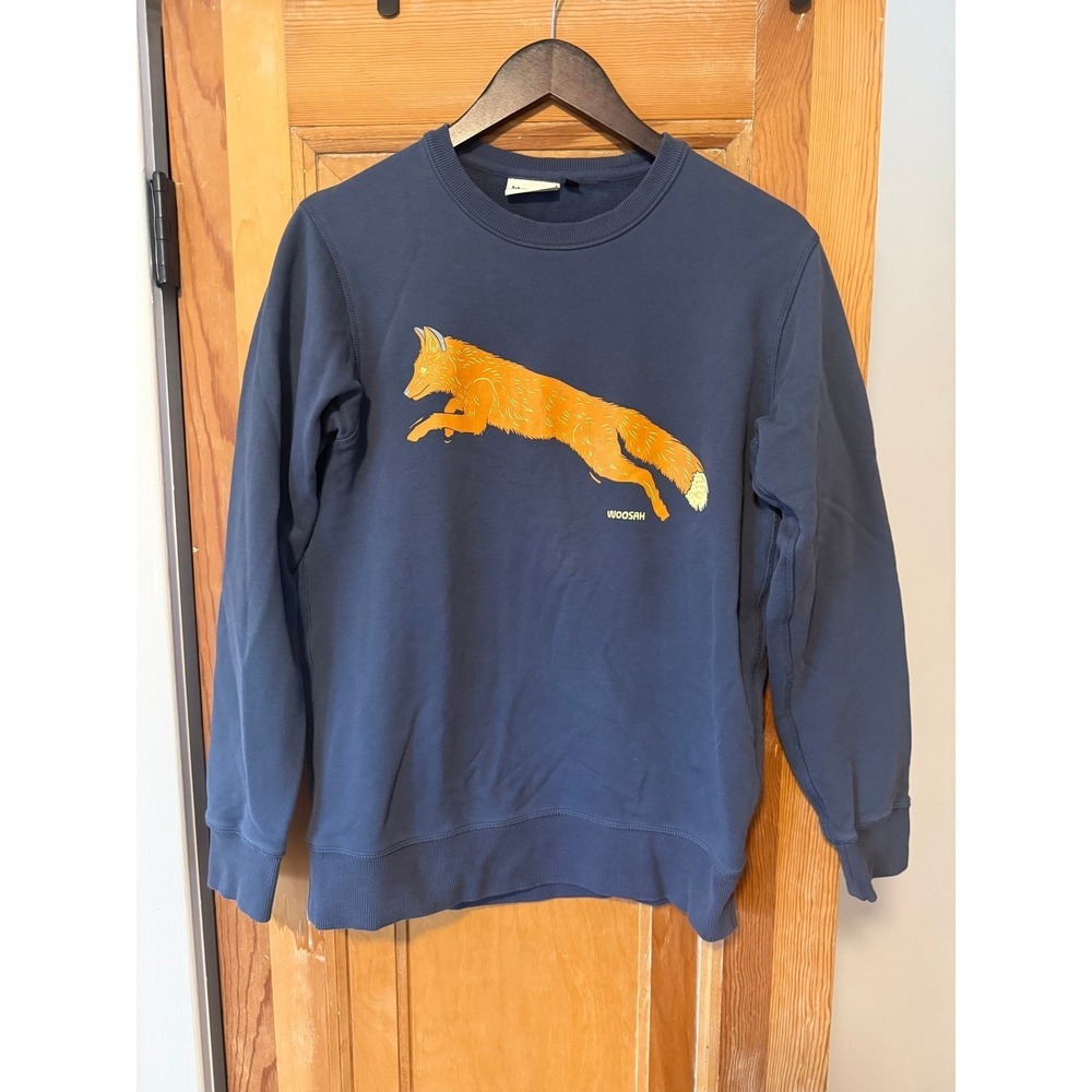 Woosah Grand Rapids Artist Leaping Fox Crewneck Sweatshirt Navy Blue‎ Graphic S